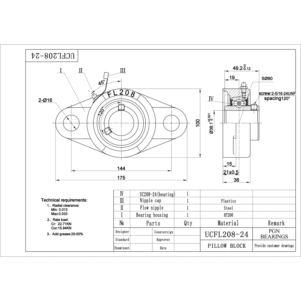 thumbnail image 2 of PGN UCF208-24 Pillow Block Bearing - Pack Of 2 Square Flange Mounted 2 of 14