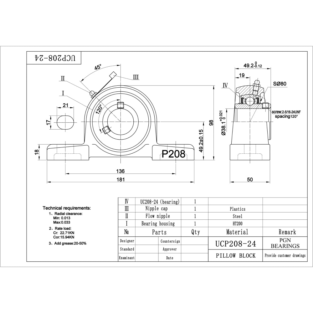 UCP208-24 Pillow Block Mounted Ball Bearing 1-1/2" Bore