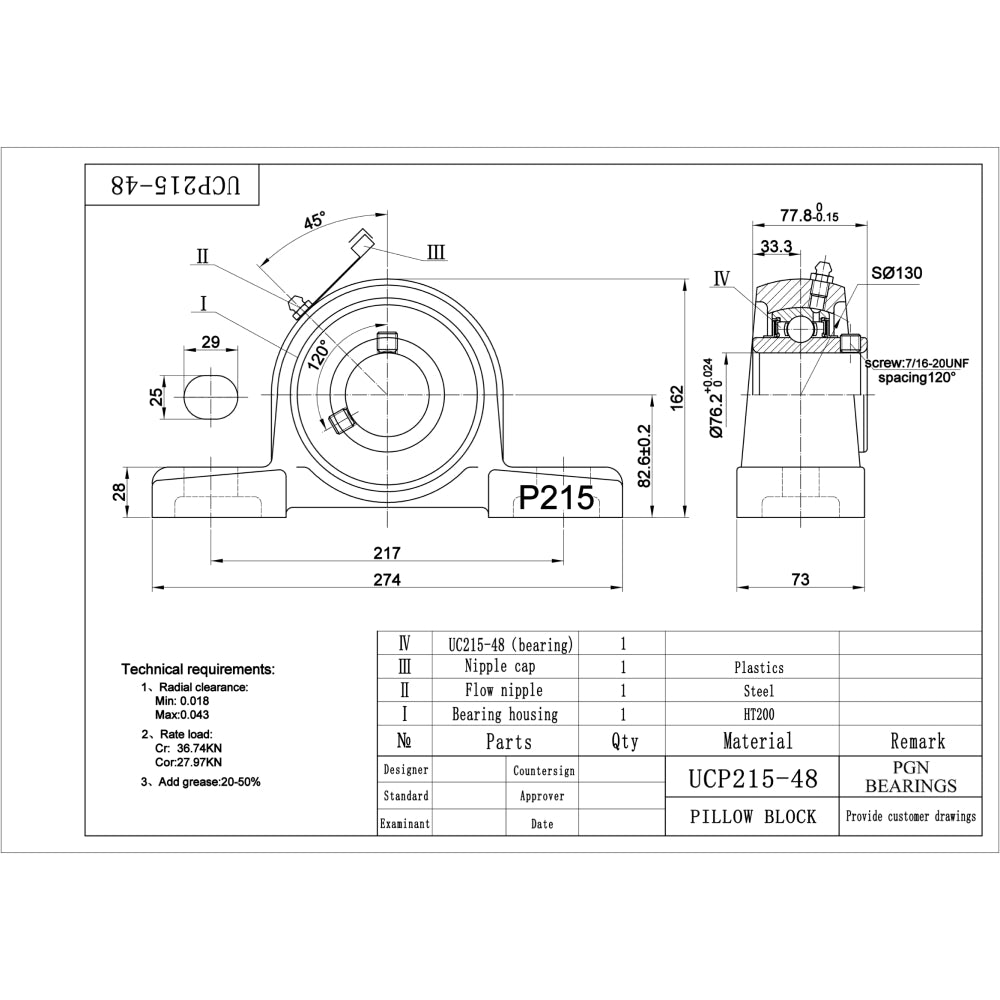 UCP215-48 Pillow Block Mounted Ball Bearing 3" Bore