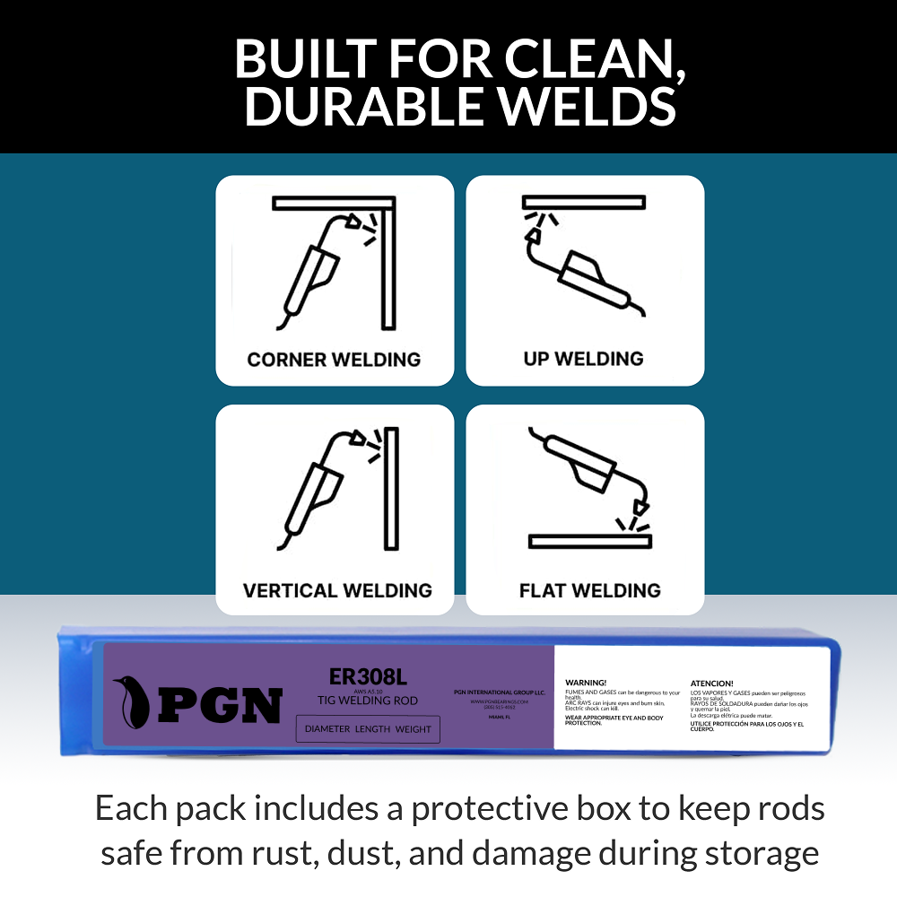 ER308L Stainless Steel TIG Welding Rod - 5lbs, 1/16" x 16"