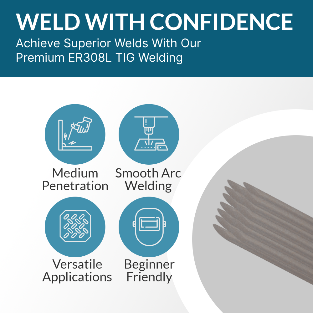 ER308L Stainless Steel TIG Welding Rod - 5lbs, 1/16" x 16"