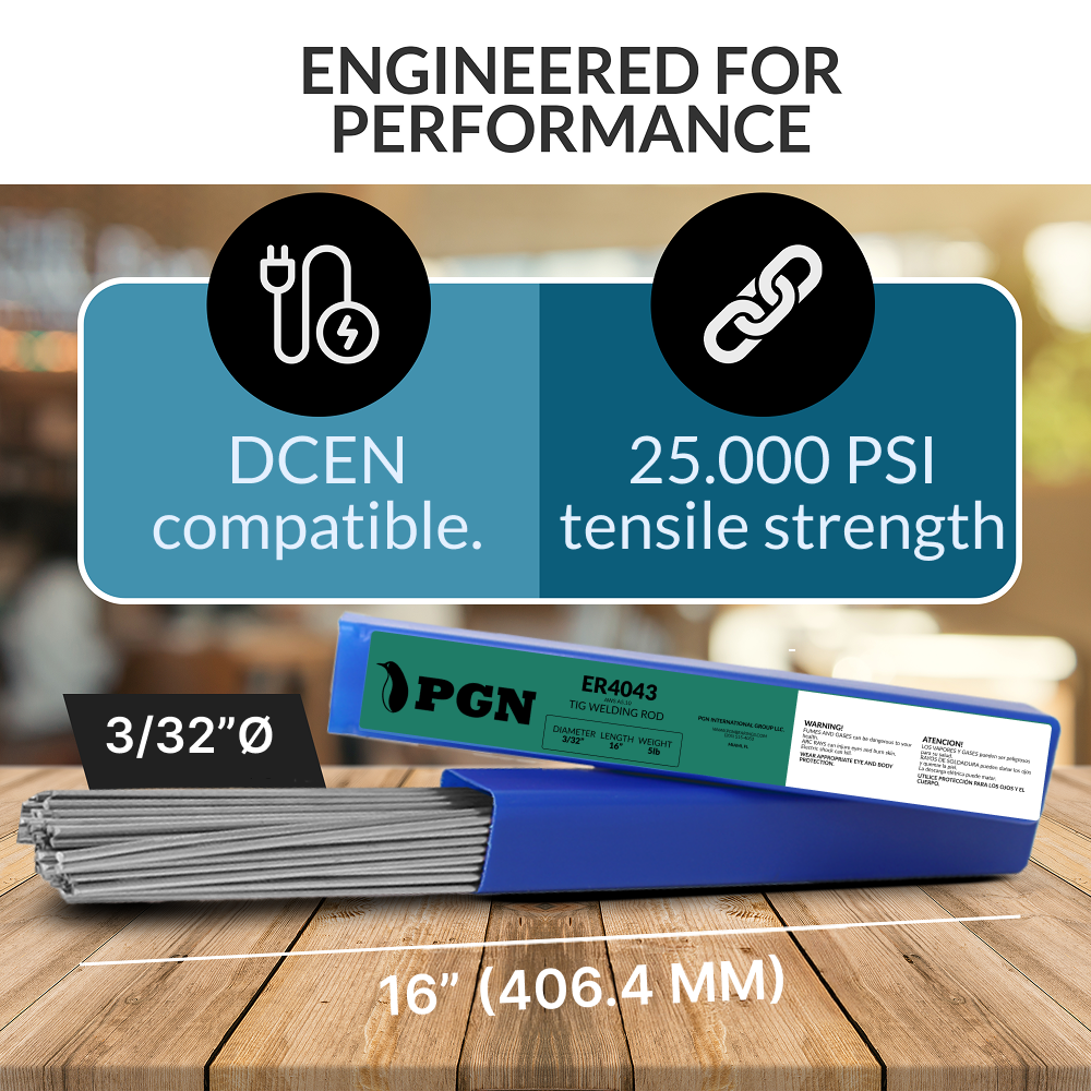 ER4043 Aluminum TIG Welding Rod - 5lbs, 3/32" x 16"