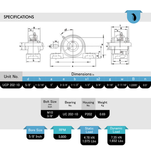 UCP202-10 Pillow Block Ball Bearing - 5/8" Bore